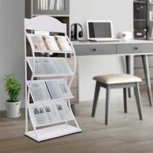 Quiltern Four-Tier Floor Standing Newspaper And Magazine Display Stand With Advertising Sign - Arc 65cm Four-Tier, Model 209 In Black/White. - White - View 3