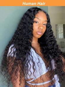 深波浪 13x4 蕾丝前假发 人发预拔 150% 密度深波浪透明蕾丝假发 女士自然黑色 - 黑色 - 查看 2