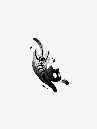 1pc Waterproof Temporary Tattoo In Ink-Style Skull & Black Cat Design, Sweat-Proof For Daily Use