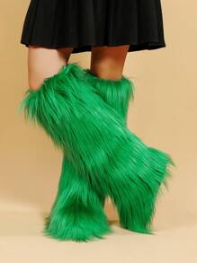 Women's Knee-High Snow Boots, Warm Furry Waterproof Faux Shearling Lined Boots For Winter - Dark Green - View 5