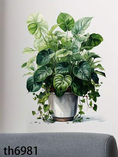 1 件现代 3D 盆栽植物墙贴花 - 可移除，自粘贴纸，适用于春季卧室和客厅家居装饰墙贴，贴纸，墙贴花，乙烯基贴花，用于家居装饰，春季装饰品让您的家焕然一新，Rama 装饰贴纸