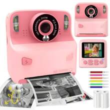 Cámara con impresión instantánea para niños, cámara digital para niños de 1080p con pantalla HD, regalo ideal de juguetes para niños y niñas de 6 a 14 años, incluye 2 rollos de papel de impresión y 6 bolígrafos de colores
