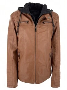 Chaqueta de hombre Laphilo de piel sintética con capucha extraíble (código 3777) - Camel - Ver 1