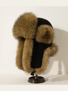 1 pezzo Nuovo berretto in pelliccia di volpe in finto visone per adulti, cappello spesso per uomo stile russo, con protezione auricolare, anti-vento, adatto per attività all'aperto