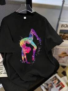 Tween Girl Casual Minimalist Girl Funny Yoga & Dance Graphic Print Short Sleeve T-Shirt, Spring/Summer