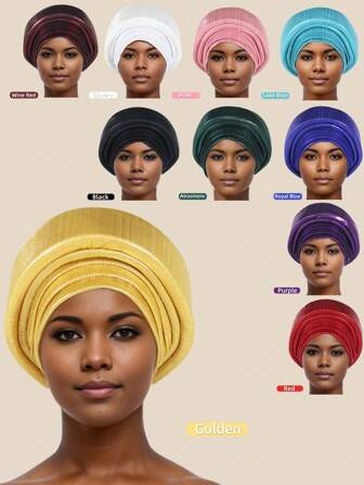 Fashionable Minimalist Nigerian Women's Hat, Shiny Solid Color Bald Headscarf Hat, Women