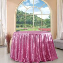 1pc Gold Sequin Glitter Table Cloth, Circular Glistening Draping Table Cloth Suitable For Wedding, Party, Cake Table, Holiday Events