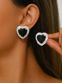 1 paar damesmode sprankelende hartvormige strass oorbellen, bruiloft, feest, vakantie cadeau voor Valentijnsdag en Moederdag, moeder, moeder, Moederdag, cadeau