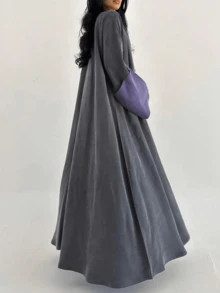 1pc Fashion Simple Colorblock Cuff Women Solid Color Long Dress, Elegant Open Front Robe/Abaya, Suitable For Daily Wear And Festivals - Purple - View 7