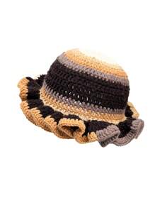 1pc Women's Y2K Style Handmade Crochet Ruffled Knit Hat, Hollow Out Knitted Bucket Hat, Suitable For Daily Wear, Photography, Parties, Picnics, Outdoor Activities - Color - View 20