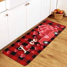 1/2 piezas Alfombra con tema del Día de San Valentín, alfombra de piso con patrón de camión rojo y globo con forma de corazón, alfombra de cocina a cuadros rojos y negros para cocina, sala de estar, dormitorio, decoración del hogar, decoración del Día de San Valentín, regalos del Día de San Valentín