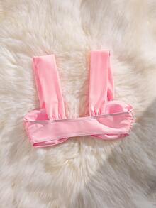 PEPPERMOLLY New Solid Color Soft Padded Wide Strap Elegant Party Bikini Top, Summer Beach Fashion Ladies Swimwear - Pink - View 2