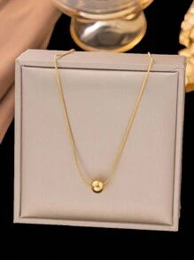 1/2pcs Stainless Steel Snake Bone Chain & Small Bead Pendant Necklace, Minimalist Fashion Versatile Jewelry For Women, No Box