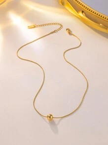 1/2pcs Stainless Steel Snake Bone Chain & Small Bead Pendant Necklace, Minimalist Fashion Versatile Jewelry For Women, No Box