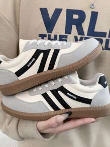 1 双女士户外运动休闲鞋，复古德式装饰，超细纤维皮革，字母设计，经典鞋款，2024 年新款轻便简约时尚舒适户外校园风格学生滑板鞋登山鞋 - 黑色 - 查看 2