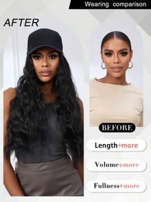 26 英寸帽子长卷发波浪发假发带棒球帽可调节黑色棒球帽带合成卷发初学者友好自然外观适合日常使用 - 黑色 - 查看 5