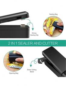 1pc Mini Impulse Sealer, USB Rechargeable Handheld Heat Sealing Machine, 2-In-1 Bag Opener And Sealer, For Plastic Bags, Snack Bags, Airtight Packaging And Food Preservation, Essential For Outdoor Picnic And Travel, 4.3 Inch X 1.3 Inch - Multicolor - View 4