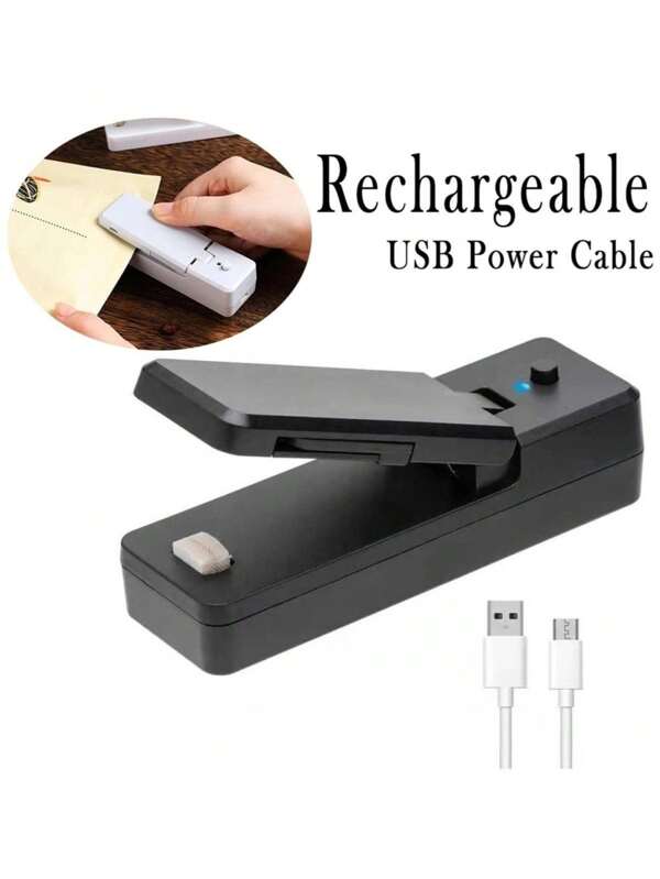 1 pieza Selladora de impulso mini, máquina de sellado manual recargable por USB, 2 en 1 abridor y sellador de bolsas, para bolsas de plástico, bolsas de aperitivos, empaquetado hermético y conservación de alimentos, esencial para picnic y viajes al aire libre, 4.3 pulgadas x 1.3 pulgadas