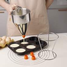 Stainless Steel Conical Funnel Octopus Balls Batter Funnel Removable Dispenser With Lid Dispenser Mouth Funnel,Kitchen Accessories, Filling & Pouring Funnel For Oil, Wine, Liquid Decanting, Splatter Proof, Easy Storage For Kitchen Organization - Silver - View 4