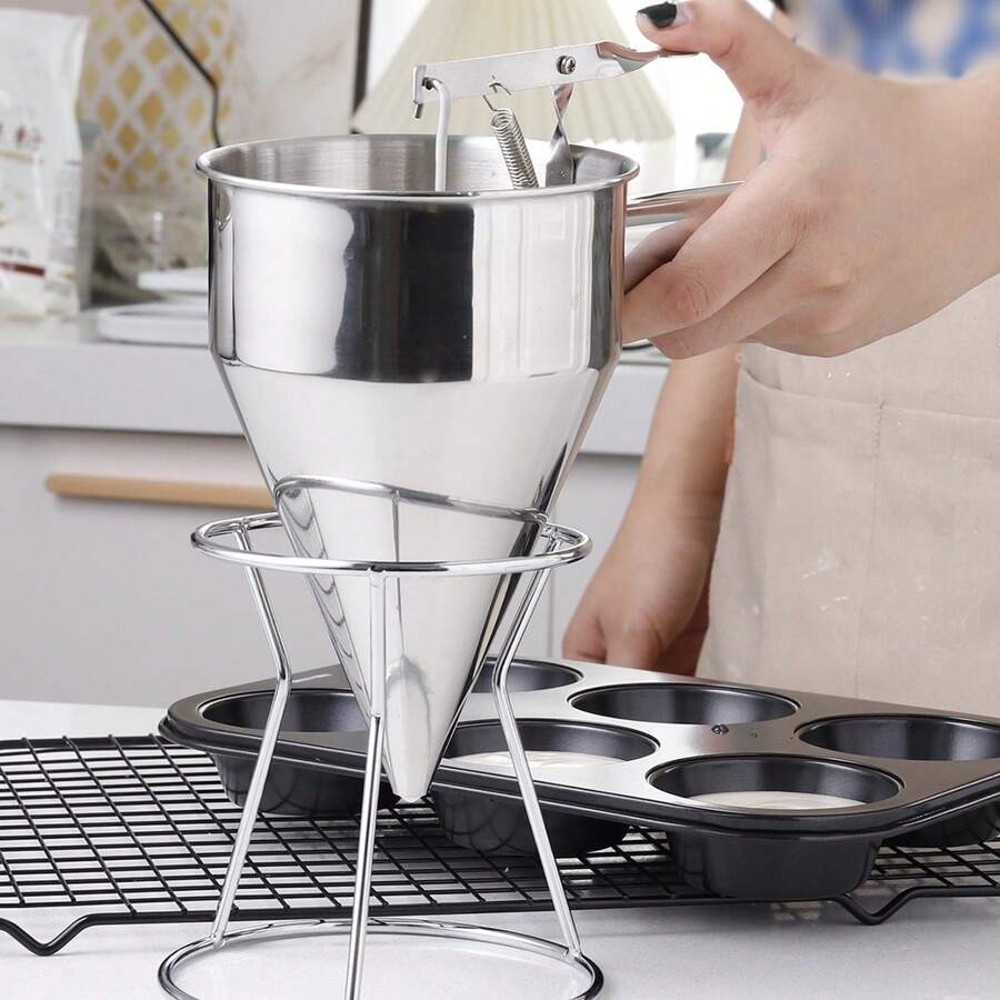 Stainless Steel Conical Funnel Octopus Balls Batter Funnel Removable Dispenser With Lid Dispenser Mouth Funnel,Kitchen Accessories, Filling & Pouring Funnel For Oil, Wine, Liquid Decanting, Splatter Proof, Easy Storage For Kitchen Organization - Silver - View 1