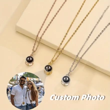 1pc Custom Personalized Photo Projection Pendant Necklace, Round Charm Gift For Anniversary, Valentine's Day, Wedding, Girlfriend - Customized Photo Necklace - View 1