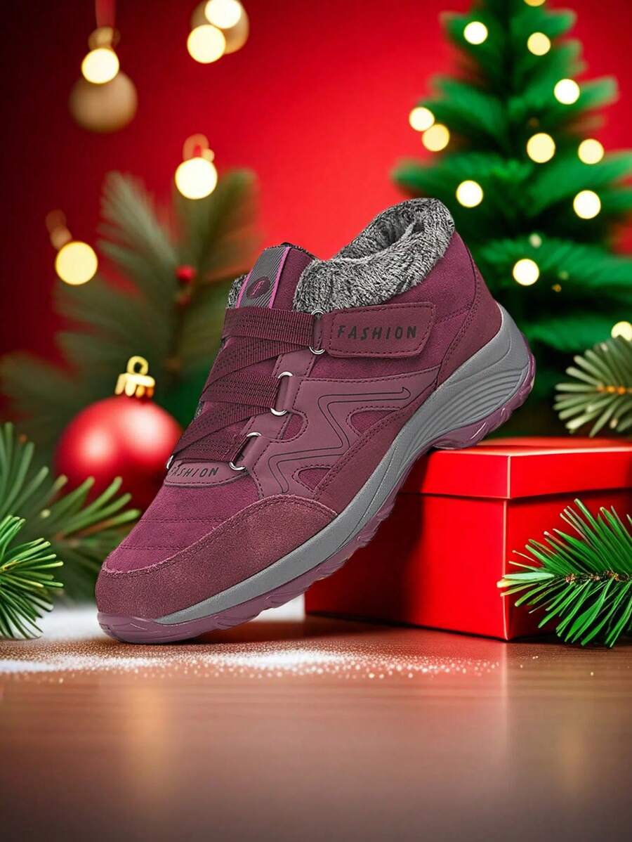 Giày bốt đi tuyết cổ điển mới cho nữ năm 2024, đơn giản, đa năng, mềm mại, ấm áp, thoải mái, cỡ lớn, màu trơn, đế dày, đế xuồng cho nữ, thanh lịch và thời trang - ngày màu đỏ - Xem 1