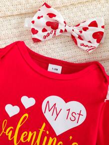 Baby Girl Halloween Ghost, Bat, Pumpkin Print Round Neck Cap Sleeve Bodysuit, Skirt And Headband 3pcs Set, Autumn/Winter - Red - View 3