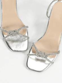 Damen Mode Sandalen mit quadratischer Zehenkappe, Kristall Plateauabsatz, Riemchenschuhe im römischen Stil mit Strass, charmant für Party/Nachtclub, vielseitiger silberner Schuh für Valentinstag