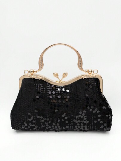 1 Pochette nera in velluto decorata con paillettes nere, motivi floreali e cristalli, stile elegante e minimalista vintage, adatta per spose, matrimoni, feste, eventi formali, regalo per mamma, insegnanti, ragazze, vacanze