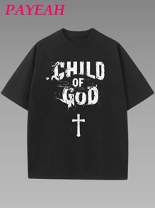 PAYEAH Retro Son Of God Pattern Printed Women's Short Sleeved T-Shirt 1 Pcs 220g Heavy Cotton T Shirt