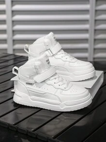 Children's Black High-Top Sports Shoes, New Shock-Absorbing Casual Skate Shoes For Boys, Fashionable & Versatile, Suitable For All Seasons