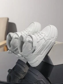 Children's Black High-Top Sports Shoes, New Shock-Absorbing Casual Skate Shoes For Boys, Fashionable & Versatile, Suitable For All Seasons