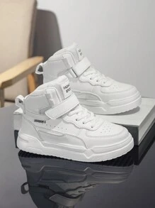 Children's Black High-Top Sports Shoes, New Shock-Absorbing Casual Skate Shoes For Boys, Fashionable & Versatile, Suitable For All Seasons