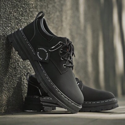 Scarpe Oxford di moda da uomo, casual con lacci, colore unito, tomaia in pelle sintetica, fodera in tessuto, suola in PVC, sottopiede in tessuto, punta tonda, adatta per uso quotidiano e casual, scarpe casual eleganti minimaliste adatte per tutte le stagioni