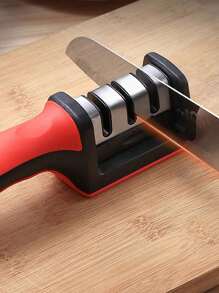 Afilador de Cuchillos Cocina 3 Etapa Manual Profesional Afiladores Manuales con cuchilla de Cerámica/varilla de diamante/Hoja de Acero de Tungsteno, Cuchillas de Restauración y Polaco con Base Antideslizante, Mango Ergonómico para Cualquier Tipo de Cuchillos, Acero Inoxidable - Negro - Ver 9