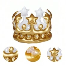 3pcs Inflatable Crown Hat, Festival Party, Stage Show Crown Prop, Inflatable Birthday Crown - Yellow - View 4