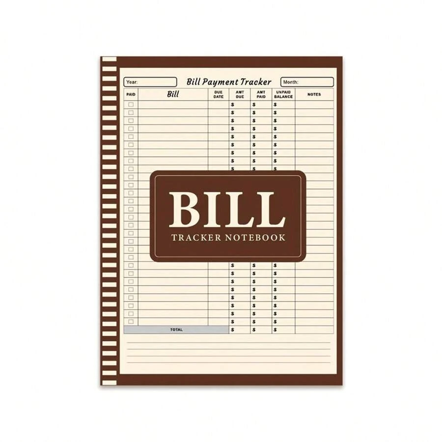 Bill Tracker Notebook: Monthly Bill Payment Tracker Book To Track Your Personal Expenses Budget Finance Planner & Payments Checklist Organizer - Brown - View 1