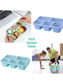 Kotak Makan Siang Reusable 4 Kompartemen dengan 5 Sekat yang Dapat Dilepas, Praktis untuk Persiapan Makanan, Camilan, dan Bekal Makan Siang, Cocok untuk Pelajar, Pekerja Kantoran, dan Berkemah - MultiWarna - View 4