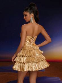 Đầm dạ hội gợi cảm Anymoon, kiểu dáng cúp ngực, xếp lớp, phù hợp cho các lễ hội âm nhạc, lễ tốt nghiệp, tiệc tùng, tiệc cocktail và nhiều dịp khác, đầm dự tiệc, đầm dự đám cưới, đầm thanh lịch mùa xuân. - Vàng - Xem 2