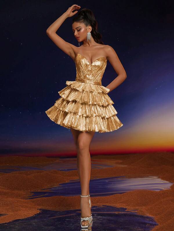 Vestido de Festa Sexy da Moda Anymoon, Barra Plissada Sem Alças, Adequado para Festivais de Música, Formaturas, Homecomings, Festas, Festas de Coquetel e Mais, Vestido de Festa, Vestido de Convidado de Casamento