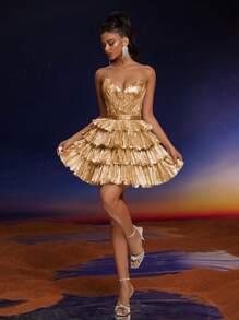 Đầm dạ hội gợi cảm Anymoon, kiểu dáng cúp ngực, xếp lớp, phù hợp cho các lễ hội âm nhạc, lễ tốt nghiệp, tiệc tùng, tiệc cocktail và nhiều dịp khác, đầm dự tiệc, đầm dự đám cưới, đầm thanh lịch mùa xuân. - Vàng - Xem 4