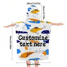 1 Pc Customizable Cartoon Graphic Wearable Hooded Cloak Towel, Cute & Personalized Super Soft Microfiber Cloak Towel, Quick-Drying & Absorbent, Suitable For Swimming, Travel, Beach Bathroom Decor Fall Decor Beach Essentials Back To School