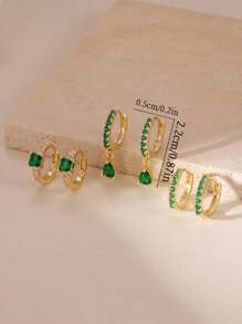 GEREIT Set 6 buah Anting Hoop Bentuk Tetesan Air Berkilau Super Modis dengan Batu Zirkonia Kubik Warna Permen, Cocok untuk Pemakaian Sehari-hari Wanita, Hadiah Hari Ibu - bentuk jatuh - View 11