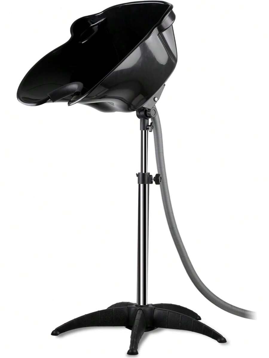 Portable Shampoo Bowl, Shampoo Basin Salon Sink With 1.5m Drain Pipe, Height And Angel Adjustable Mobile Hair Washing Basin For Home Salon Hairstylist Use Bathroom Decor Summer - Black - View 1
