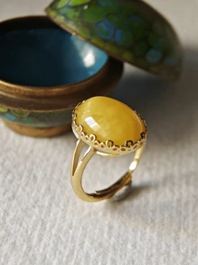 复古银戒指天然波罗的海琥珀蜜莱特宝石首饰女士优雅平静与和平配饰能量精美礼物送给她的圣诞周年纪念日