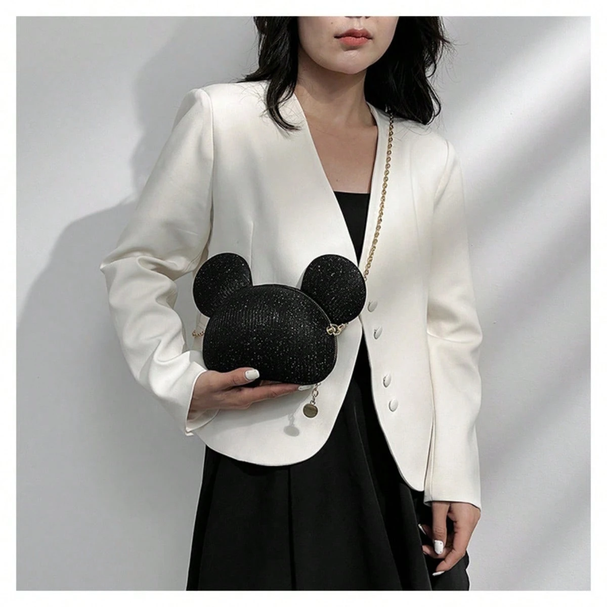 Disney 2024 New Design Mouse Fashionable Chain Bag, Women Shiny Sequin