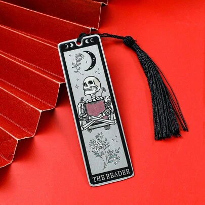 Novo marcador de página divertido e elegante com borla de aço inoxidável e padrão de caveira para leitura, presente perfeito para amantes de livros, namorados e amigos, ideal para festivais, material escolar, volta às aulas