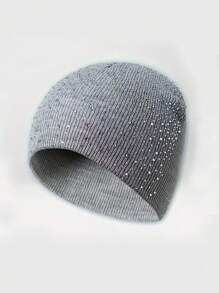 Starry Rhinestone Knitted Hat, Other Casual Elegant Street Style Acrylic Knit Cap, Autumn/Winter Valentines - Multicolor - View 6