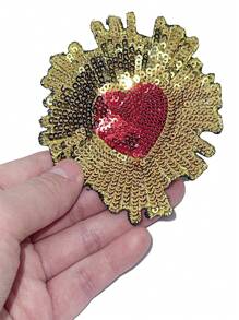 1 Peça Patch Bordado com Lantejoulas em Formato de Escudo Vermelho em Forma de Coração, Dia das Bruxas, Dia dos Namorados, Verão, Escola - 1 pedaço - Visão 9