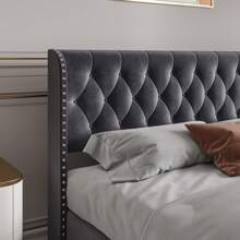 Double Bed 140 * 200 Cm, Hydraulic Bed With Storage Space, Velvet Dark Grey - 深灰色 140 * 200 cm - 查看 5